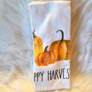 Rae Dunn Happy Harvest Kitchen towels set of 2 orange pumpkins 16in x 26in